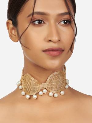 Gold & White Choker Pearl Necklace 1