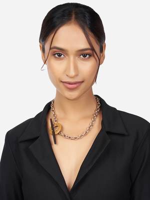 Gold & Brown Pendant Style Chain Necklace 2