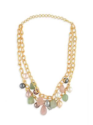 Gold Chain Necklace With Multi-Colour Pearls & Agates 3
