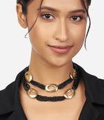 Gold Finish Black Beaded Beaded Necklace