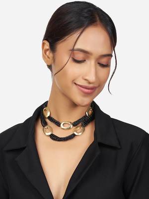 Gold Finish Black Beaded Beaded Necklace 2