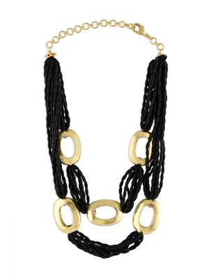 Gold Finish Black Beaded Beaded Necklace 3