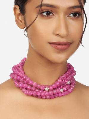 Pink Beaded Choker Necklace 1