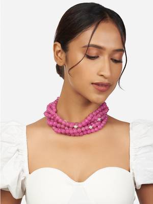 Pink Beaded Choker Necklace 2
