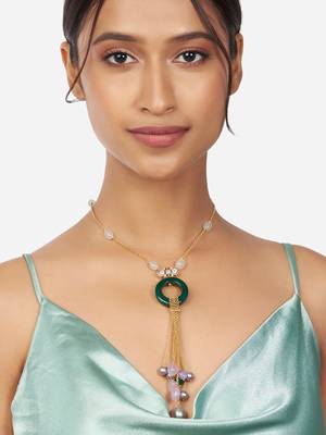 Gold Kundan Polki & Pearl Pendant Necklace With Multi-Colour Agates 1