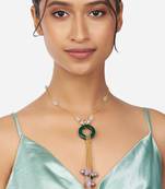 Gold Kundan Polki & Pearl Pendant Necklace With Multi-Colour Agates