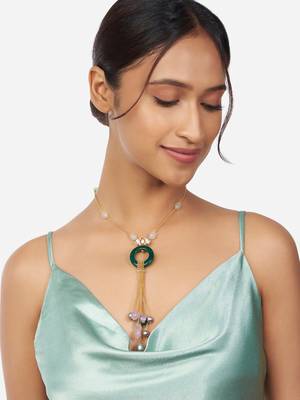 Gold Kundan Polki & Pearl Pendant Necklace With Multi-Colour Agates 2