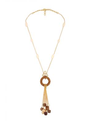 Gold & Brown Pendant Necklace With Agates & Pearls 3