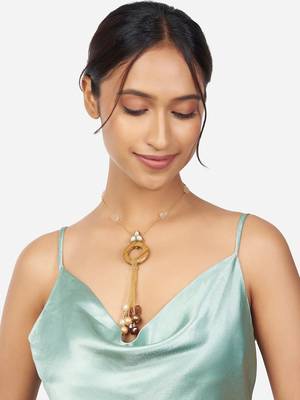 Gold & Brown Pendant Necklace With Agates & Pearls 4