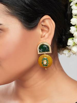 Green & Yellow Austrian Zircon Diamond Drop Earrings 1