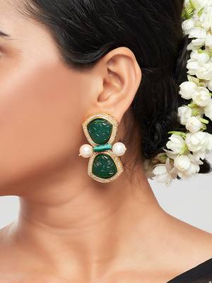 Green & White Austrian Zircon Diamond Earrings 1