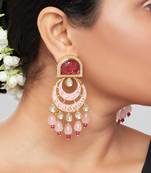 Red & Pink Enamelled Kundan Polki Ethnic Earrings 