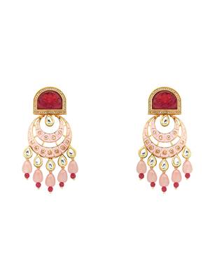 Red & Pink Enamelled Kundan Polki Ethnic Earrings  3