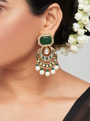 Green & Blue Enamelled Kundan Polki Ethnic Earrings  1