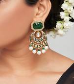 Green & Blue Enamelled Kundan Polki Ethnic Earrings 