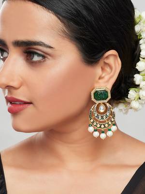 Green & Blue Enamelled Kundan Polki Ethnic Earrings  2