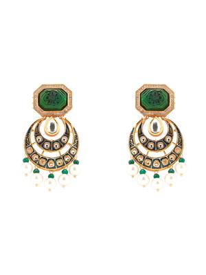 Green & Blue Enamelled Kundan Polki Ethnic Earrings  3