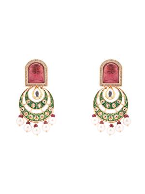 Red & Green Enamelled Kundan Polki Ethnic Earrings  3