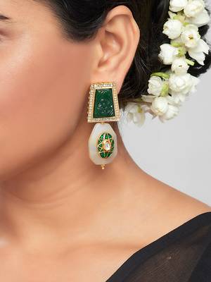 Green & Off WhiteEnamelled Drop Earrings 1