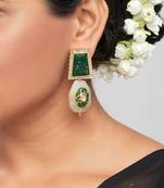 Green & Off WhiteEnamelled Drop Earrings