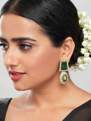 Green & Off WhiteEnamelled Drop Earrings 2
