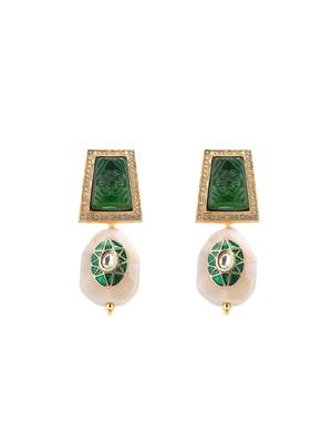 Green & Off WhiteEnamelled Drop Earrings 3