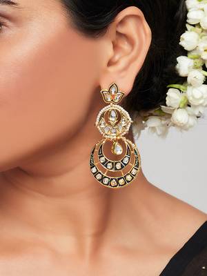 Blue Enamelled Kundan Polki Crescent Ethnic Earrings 1