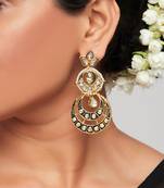 Blue Enamelled Kundan Polki Crescent Ethnic Earrings