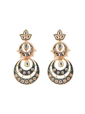 Blue Enamelled Kundan Polki Crescent Ethnic Earrings 3