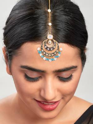 Blue Enamelled Kundan Polki Ethnic Maang Tikka 1