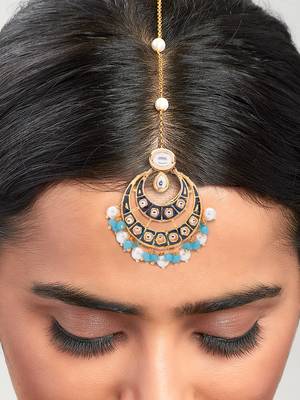 Blue Enamelled Kundan Polki Ethnic Maang Tikka 2