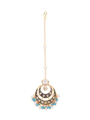 Blue Enamelled Kundan Polki Ethnic Maang Tikka 3