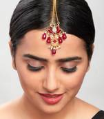 Blooming Lotus Red & Gold Chain Strand Maang Tikka 