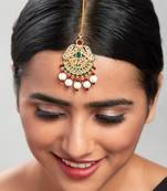 Multi Coloured Kundan Polki Ethnic Maang Tikka With Pearls