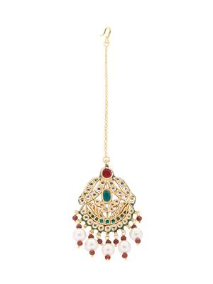 Multi Coloured Kundan Polki Ethnic Maang Tikka With Pearls 3