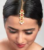 Red Enamelled Ethnic Maang Tikka With White Pearl Drops