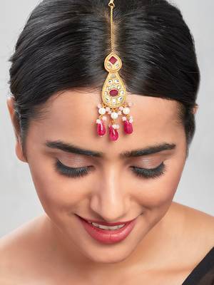 Red & Gold Kundan Polki Ethnic Maang Tikka 1