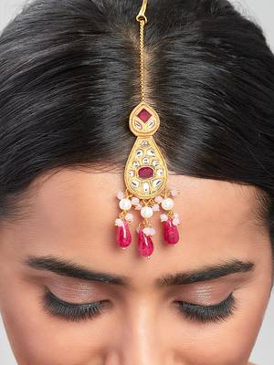 Red & Gold Kundan Polki Ethnic Maang Tikka 2