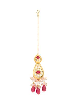 Red & Gold Kundan Polki Ethnic Maang Tikka 3