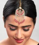 Red & White Kundan Polki Beaded Maang Tikka