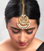 White & Green Pearl Drop Kundan Polki Ethnic Maang Tikka