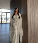 White Georgette Zari Embroidered V-Neck Islamic Kaftan