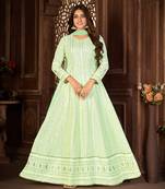 ELEGANT LIGHT GREEN FANCY SEQUINS EMBROIDERED GEORGETTE PARTY WEAR GOWN SEMI STITCHED