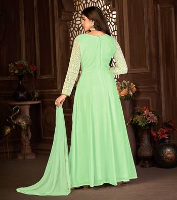 ELEGANT LIGHT GREEN FANCY SEQUINS EMBROIDERED GEORGETTE PARTY WEAR GOWN SEMI STITCHED 3