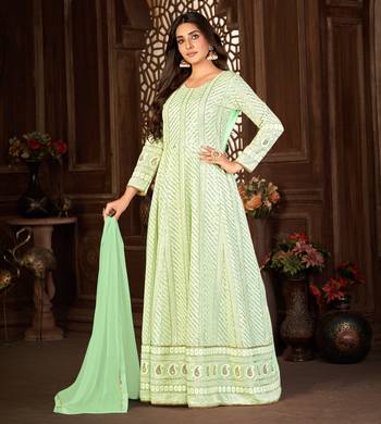 ELEGANT LIGHT GREEN FANCY SEQUINS EMBROIDERED GEORGETTE PARTY WEAR GOWN SEMI STITCHED 4