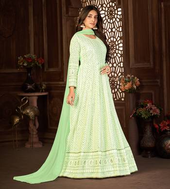 ELEGANT LIGHT GREEN FANCY SEQUINS EMBROIDERED GEORGETTE PARTY WEAR GOWN SEMI STITCHED 5
