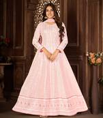 FASCINATING PINK FANCY SEQUINS EMBROIDERED GEORGETTE PARTY WEAR GOWN SEMI STITCHED