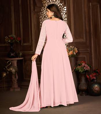 FASCINATING PINK FANCY SEQUINS EMBROIDERED GEORGETTE PARTY WEAR GOWN SEMI STITCHED 3