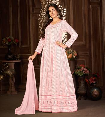 FASCINATING PINK FANCY SEQUINS EMBROIDERED GEORGETTE PARTY WEAR GOWN SEMI STITCHED 4