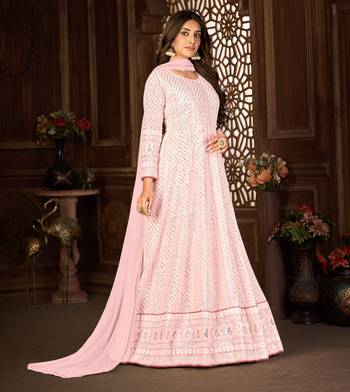 FASCINATING PINK FANCY SEQUINS EMBROIDERED GEORGETTE PARTY WEAR GOWN SEMI STITCHED 5